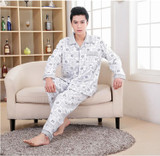 2017 Spring Fall Winter Men 100% Cotton Pajamas Set of Sleepcoat &amp; Trousers Adult Casual Sleepwear &amp; Nightclothes Plus Size 4XL