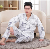 2017 Spring Fall Winter Men 100% Cotton Pajamas Set of Sleepcoat &amp; Trousers Adult Casual Sleepwear &amp; Nightclothes Plus Size 4XL