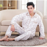 2017 Spring Fall Winter Men 100% Cotton Pajamas Set of Sleepcoat &amp; Trousers Adult Casual Sleepwear &amp; Nightclothes Plus Size 4XL