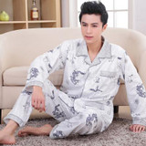 2017 Spring Fall Winter Men 100% Cotton Pajamas Set of Sleepcoat &amp; Trousers Adult Casual Sleepwear &amp; Nightclothes Plus Size 4XL