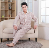 2017 Spring Fall Winter Men 100% Cotton Pajamas Set of Sleepcoat &amp; Trousers Adult Casual Sleepwear &amp; Nightclothes Plus Size 4XL