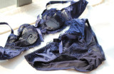 Hot 2015 Free Shipping Fashion transparent sexy bra set plus size Women gauze embroidery ultra-thin navy blue black underwear