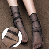 Hot 1Pair Women Sexy Breathable Silk Socks Soft Heap Elasticity Black Fishnet Lace Flower Mesh Ankle Elastic Hosiery Sock