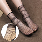 Hot 1Pair Women Sexy Breathable Silk Socks Soft Heap Elasticity Black Fishnet Lace Flower Mesh Ankle Elastic Hosiery Sock