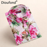 Dioufond New Autumn Floral Blouse Shirt Long Sleeve Women Casual Flower Print Shirts Cotton Black Pink Blouses Blusas Plus Size