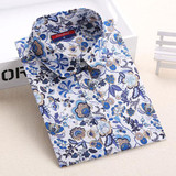 Dioufond Floral Print Shirt Turn-down Collar Women Shirts casual Long Sleeve Blouse Cotton Female Clothes Plus Size Women Tops