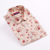 Dioufond Floral Print Shirt Turn-down Collar Women Shirts casual Long Sleeve Blouse Cotton Female Clothes Plus Size Women Tops
