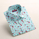 Dioufond Floral Print Shirt Turn-down Collar Women Shirts casual Long Sleeve Blouse Cotton Female Clothes Plus Size Women Tops