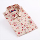 Dioufond Floral Print Shirt Turn-down Collar Women Shirts casual Long Sleeve Blouse Cotton Female Clothes Plus Size Women Tops
