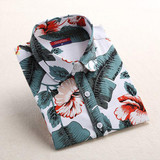 Dioufond Floral Print Shirt Turn-down Collar Women Shirts casual Long Sleeve Blouse Cotton Female Clothes Plus Size Women Tops