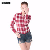 Dioufond Flannel Plaid Shirt Women Shirts Blouses Long Sleeve Plaid Blouse Causal Turn-down Collar Clothes Women Tops Fashion