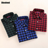 Dioufond Flannel Plaid Shirt Women Shirts Blouses Long Sleeve Plaid Blouse Causal Turn-down Collar Clothes Women Tops Fashion
