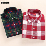 Dioufond Flannel Plaid Shirt Women Shirts Blouses Long Sleeve Plaid Blouse Causal Turn-down Collar Clothes Women Tops Fashion