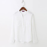 Dioufond Fashion Korean Style Women Shirts Long Sleeve Cotton Blouse Female V-Neck Solid Color White Shirts For Women Blusas