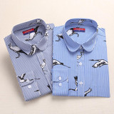 Dioufond Cotton Women's Blouse Animal Print Shirt Women Casual Stripe Shirt Female Owl Printed Shirt Women Blouses Summer Ladies Dioufond Cotton Women's Blouse Animal Print Shirt Women Casual Stripe Shirt Female Owl Printed Shirt Women Blouses Summer Ladies