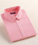 Dioufond Cotton Polka Dot Shirts Women Tops Blouses Long Sleeve Shirt Red Dot Casual Blouses Women Plus Size 5XL Blusa Feminina
