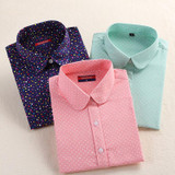 Dioufond Cotton Polka Dot Shirts Women Tops Blouses Long Sleeve Shirt Red Dot Casual Blouses Women Plus Size 5XL Blusa Feminina
