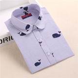 Dioufond Casual Print Shirt Cotton Floral Blouse Turn-down Collar Blouse Long Sleeve Female Shirts Plus Size New Women Clothing