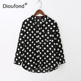 Dioufond Casual Pockets Women's Shirts Polka Dot Blusa Feminina V-neck Long Sleeves Women's Fashion Blouses White Black Red Tops