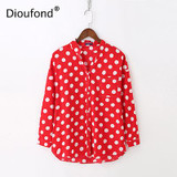 Dioufond Casual Pockets Women's Shirts Polka Dot Blusa Feminina V-neck Long Sleeves Women's Fashion Blouses White Black Red Tops