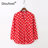 Dioufond Casual Pockets Women's Shirts Polka Dot Blusa Feminina V-neck Long Sleeves Women's Fashion Blouses White Black Red Tops