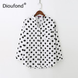 Dioufond Casual Pockets Women's Shirts Polka Dot Blusa Feminina V-neck Long Sleeves Women's Fashion Blouses White Black Red Tops