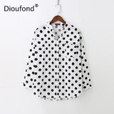 Dioufond Casual Pockets Women's Shirts Polka Dot Blusa Feminina V-neck Long Sleeves Women's Fashion Blouses White Black Red Tops