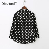 Dioufond Casual Pockets Women's Shirts Polka Dot Blusa Feminina V-neck Long Sleeves Women's Fashion Blouses White Black Red Tops