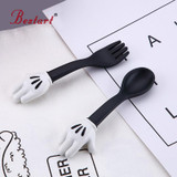 Dinnerware Set Kawaii Baby Cartoon Mickey Palm Shape Cutlery Kids Plastic Fork Cartoon Children Tableware Gift Case