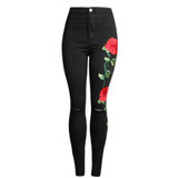 New 2017 Women's Vintage Embroider Flowers Jeans Sexy Ripped Pencil Stretch Denim Pants Female Slim Skinny Trousers Jeans 2XL