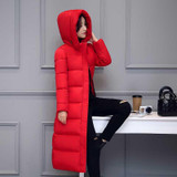 New 2017 women winter coats Red parka Wadded long Clothing Female slim Parkas cotton jacket with hooded Ladies outwear overcoats