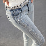 New 2017 Women Fashion Diamond Jeans Casual Denim Pants Woman Skinny Trousers Elastic Pencil Pants lager Size Women jeans