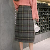 New 2017 Autumn Winter Female Medium Long Woolen Plaid Skirts England Style Elastic Waist Check Skirts For Women Big Size