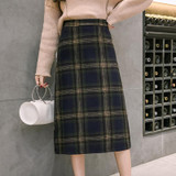 New 2017 Autumn Winter Female Medium Long Woolen Plaid Skirts England Style Elastic Waist Check Skirts For Women Big Size