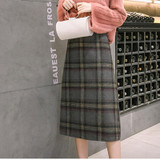 New 2017 Autumn Winter Female Medium Long Woolen Plaid Skirts England Style Elastic Waist Check Skirts For Women Big Size