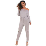 New 2017 Autumn Sexy Women Rompers Solid Slash Neck Purple Black Jumpsuit Long Sleeve Bodysuit Fashion Plus Size Jumpsuits