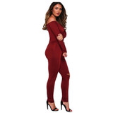 New 2017 Autumn Sexy Women Rompers Solid Slash Neck Purple Black Jumpsuit Long Sleeve Bodysuit Fashion Plus Size Jumpsuits
