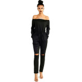 New 2017 Autumn Sexy Women Rompers Solid Slash Neck Purple Black Jumpsuit Long Sleeve Bodysuit Fashion Plus Size Jumpsuits