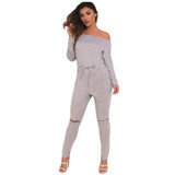 New 2017 Autumn Sexy Women Rompers Solid Slash Neck Purple Black Jumpsuit Long Sleeve Bodysuit Fashion Plus Size Jumpsuits