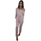 New 2017 Autumn Sexy Women Rompers Solid Slash Neck Purple Black Jumpsuit Long Sleeve Bodysuit Fashion Plus Size Jumpsuits