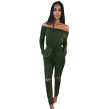 New 2017 Autumn Sexy Women Rompers Solid Slash Neck Purple Black Jumpsuit Long Sleeve Bodysuit Fashion Plus Size Jumpsuits
