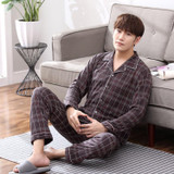 New 2017 Autumn Men Pajama Sets Breathable Cotton Long-Sleeve Male Pyjamas Sleepwear Plus Size L-3XL Pajamas Soft Homewear