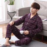 New 2017 Autumn Men Pajama Sets Breathable Cotton Long-Sleeve Male Pyjamas Sleepwear Plus Size L-3XL Pajamas Soft Homewear