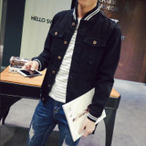 New 2017 Autumn Men's Denim Jackets Windbreaker Fashion Black Jeans Jacket Coat Men Baseball Collar Slim Fit Bomber Jacket Man