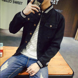 New 2017 Autumn Men's Denim Jackets Windbreaker Fashion Black Jeans Jacket Coat Men Baseball Collar Slim Fit Bomber Jacket Man