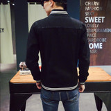 New 2017 Autumn Men's Denim Jackets Windbreaker Fashion Black Jeans Jacket Coat Men Baseball Collar Slim Fit Bomber Jacket Man