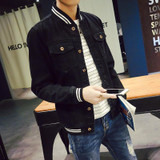 New 2017 Autumn Men's Denim Jackets Windbreaker Fashion Black Jeans Jacket Coat Men Baseball Collar Slim Fit Bomber Jacket Man