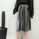 New 2017 Autumn And Winter High Waisted Skinny Female Velvet Skirt Pleated Skirts Pleated Skirt Free Shipping
