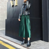 New 2017 Autumn And Winter High Waisted Skinny Female Velvet Skirt Pleated Skirts Pleated Skirt Free Shipping