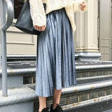 New 2017 Autumn And Winter High Waisted Skinny Female Velvet Skirt Pleated Skirts Pleated Skirt Free Shipping